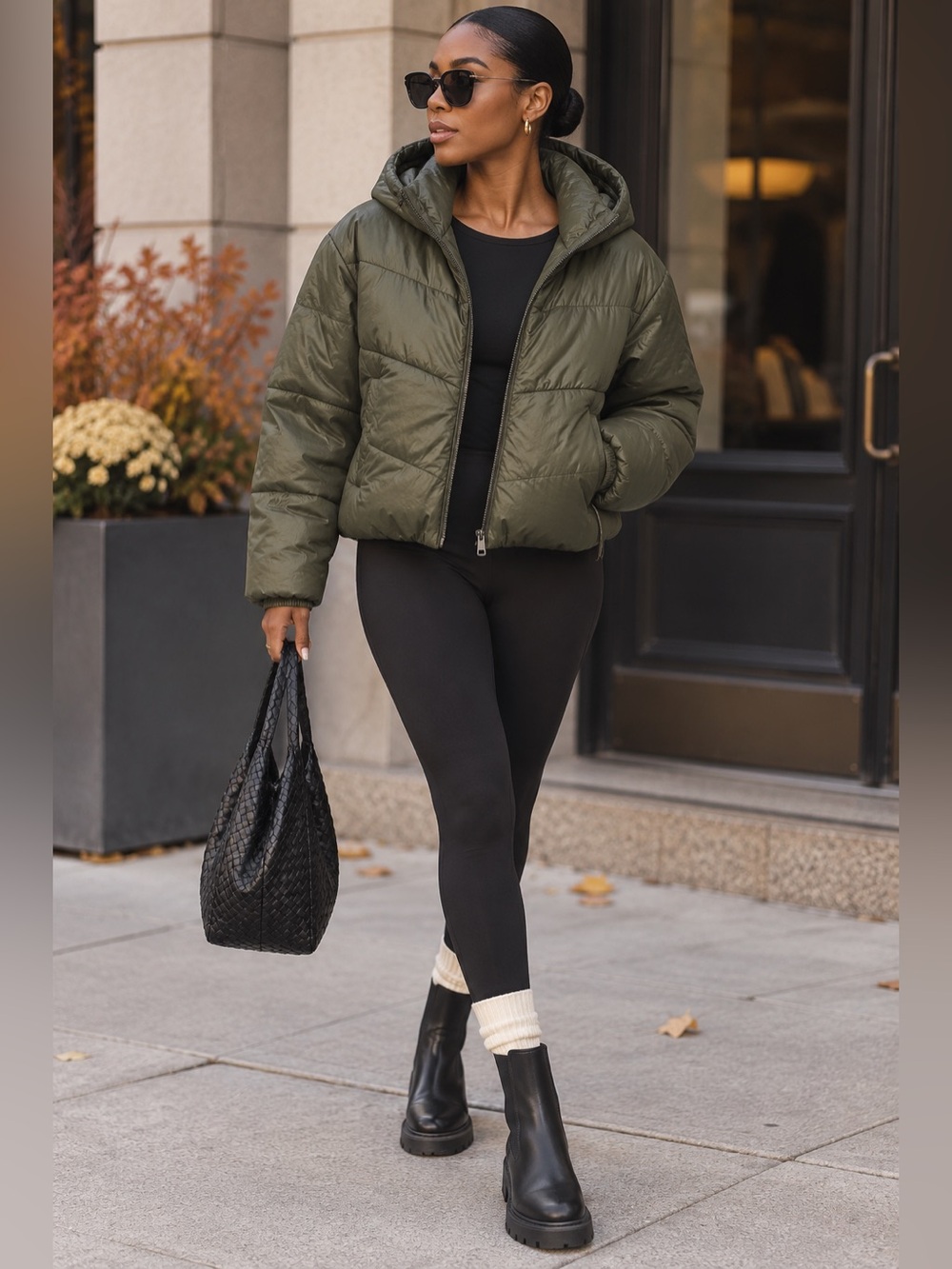 Saltwater Luxe Olive Green Hooded Puffer Jacket NWT Size Small